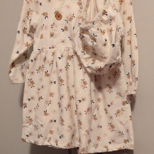 Chick Pea Floral Kids Dress - Cream and Brown